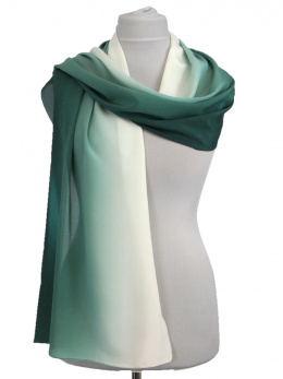 SZK-376 Green and White Silk Scarf, Hand Shaded, 170x45cm