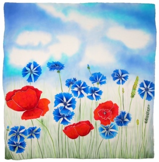 AM-824 Hand-painted silk scarf, 90x90cm