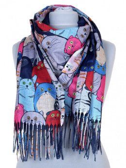 SK-286 Women's Scarf Cashmere Touch Cats, 70x180 cm