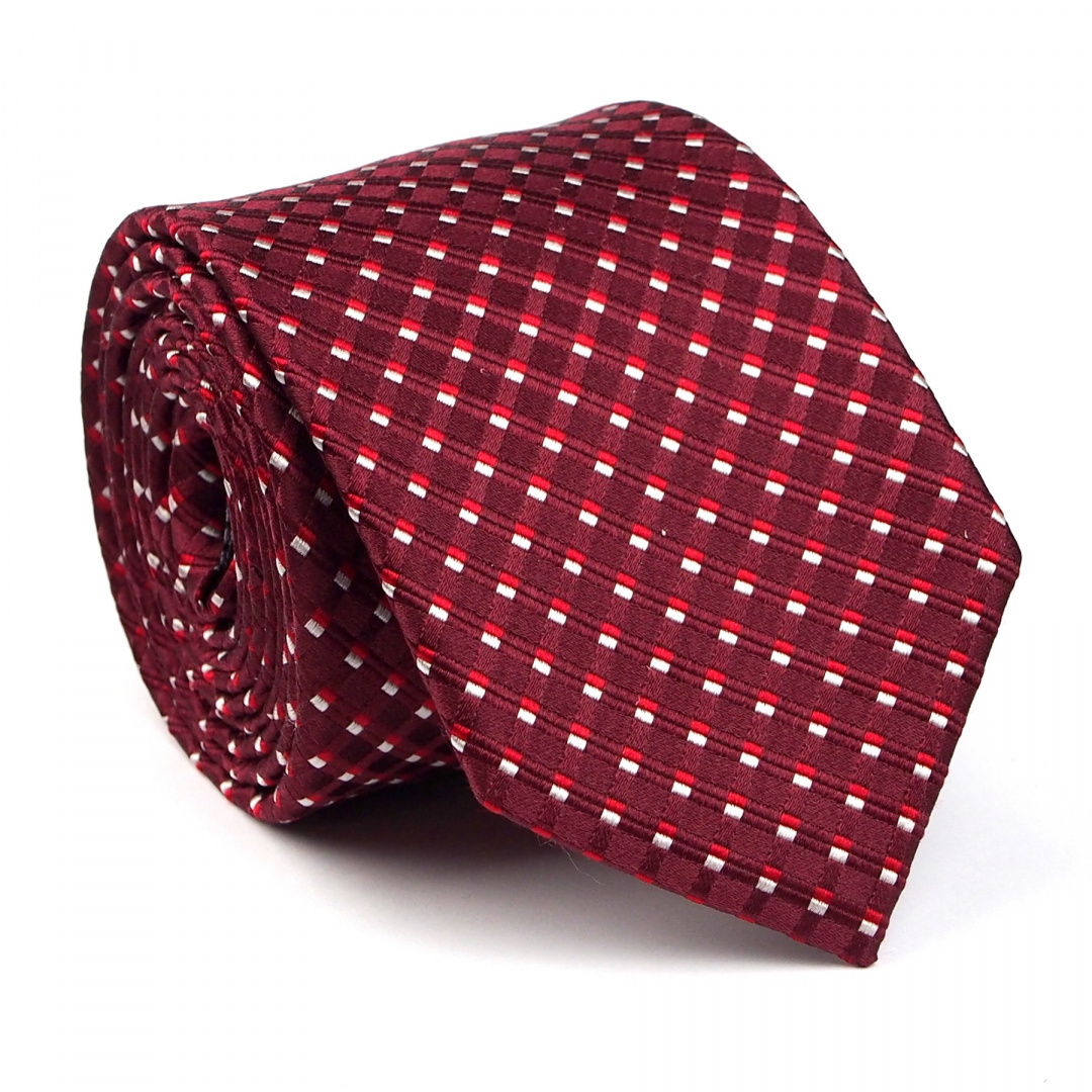 KM-065 Burgundy silk tie with a pattern.(1)