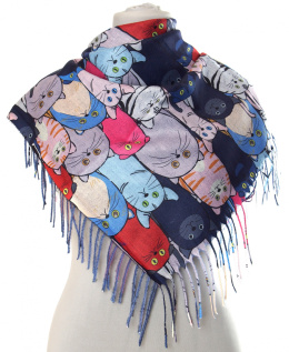 SK-305 Women's Scarf Cashmere Touch, Cats, 100x100cm