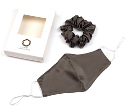 ZP-007 Brown Silk Set - scrunchie + mask.