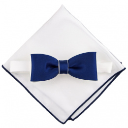 MP-002 Dark Blue Bow Tie in a Set with a White Pocket Square
