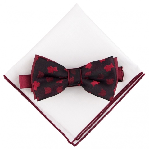 MP-007 Bordowa Mucha w Zestawie z Poszetką