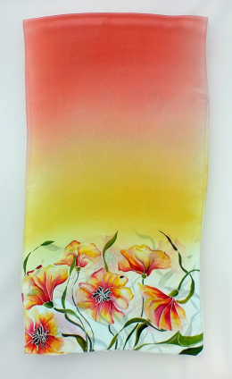 SZ-509 Orange-yellow silk scarf hand-painted, 170x45 cm