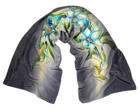 SZ-100 Gray Hand Painted Silk Scarf, 170x45 cm