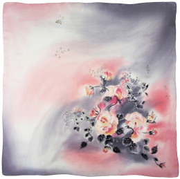 AM-477 Gray-pink Hand Painted Silk Scarf, 90x90cm
