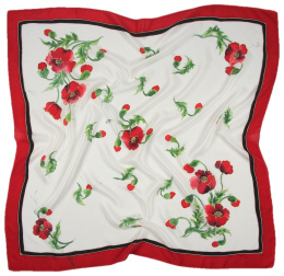 AM7-540 Red-and-white Hand-painted silk scarf, 70x70cm