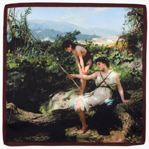 Pocket square with a reproduction of the painting "Roman Idyll - Fishing" by Henryk Siemiradzki