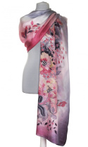 SZM-082 Large Gray-Pink Hand-Painted Silk Scarf, 250x90cm