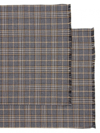 Czarno Złoty Szal Męski w Kratę z Wełny