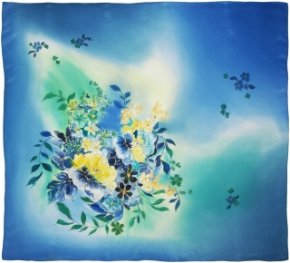 Apaszka jedwabna, ręcznie malowana, Niebieski sen 90x90cm AM-957