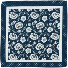 PM-090 Blue Microfiber Pocket Square With White Flowers