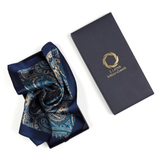 PM-092 Granatowa Poszetka z Mikrofibry Wzór Paisley