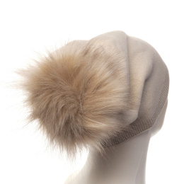 Women's beige cap with a pompom
