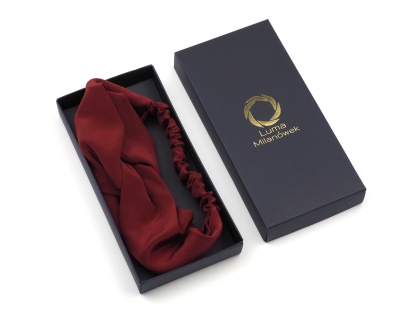 Women's burgundy silk hairband with elastic band