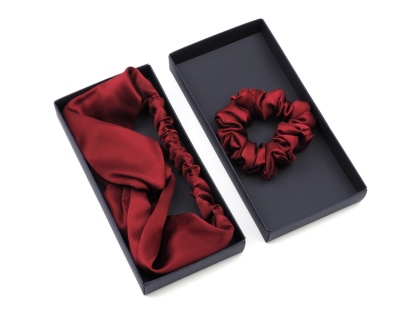 Silk Facial Care Set: Headband + Elastic Burgundy