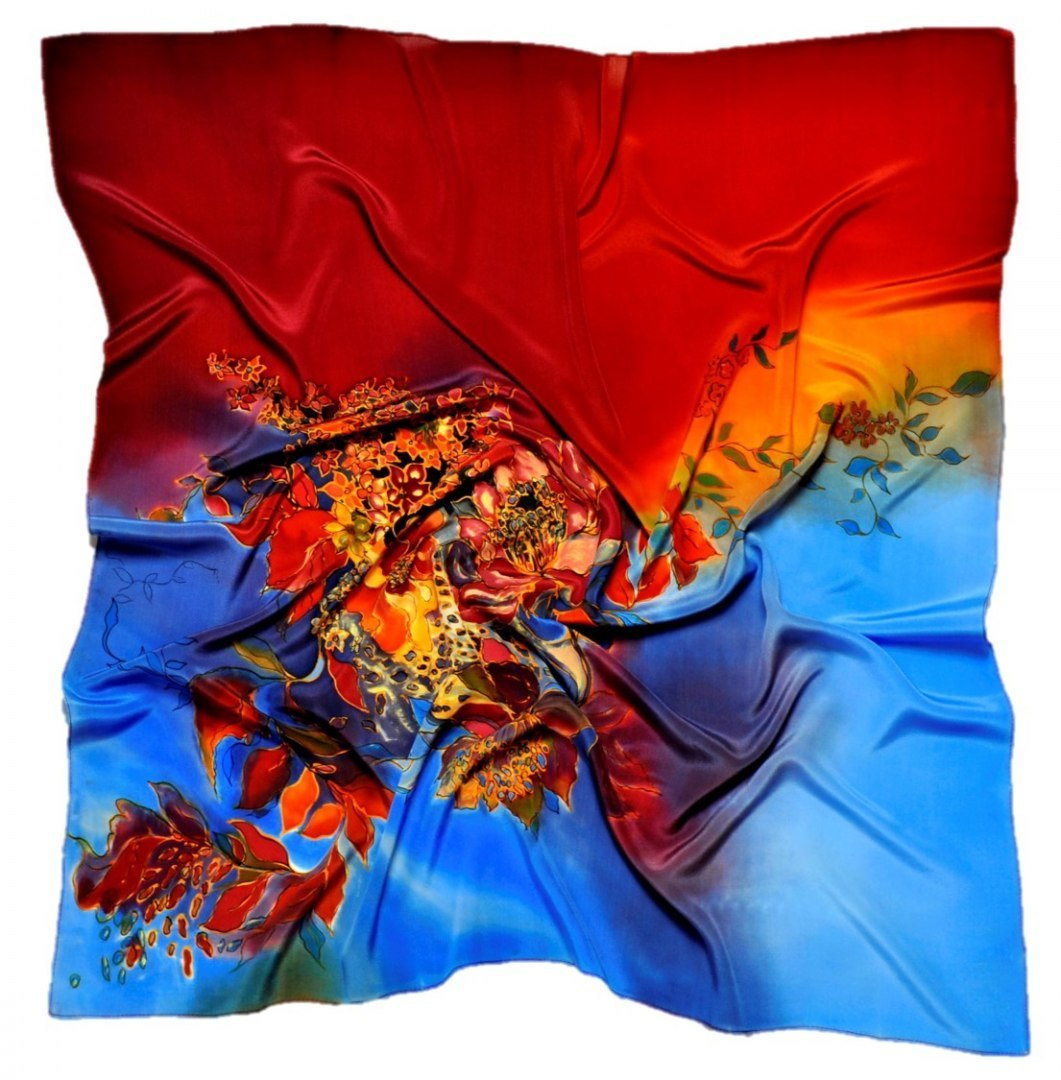 AM-197 Hand-painted silk scarf, 90x90cm (1)