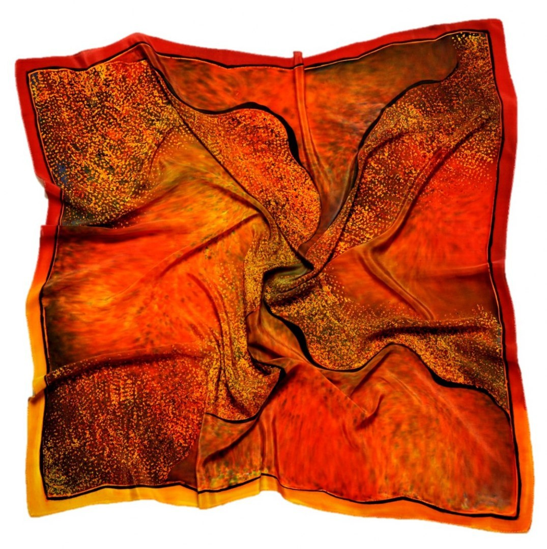 AM-199 Hand-painted silk scarf, 90x90cm (1)