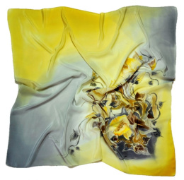 AM-201 Gray-yellow Hand Painted Silk Scarf, 90x90cm