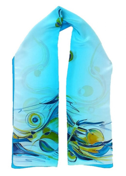 SZ-506 Turquoise Hand Painted Silk Scarf, 170x45 cm