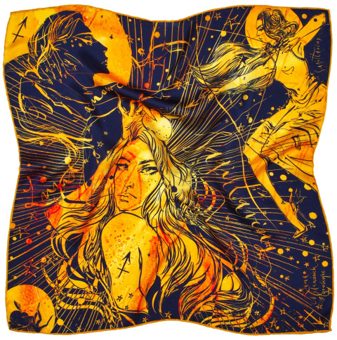 Silk Scarf Zodiac Sagittarius 67x67cm by Anna Halarewicz