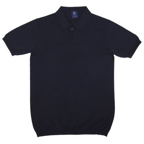 B6 Men's 100% cotton polo shirt with zipper, navy blue