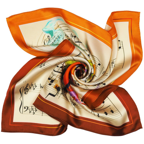 Jedwabna apaszka w nuty pomarańczowa 68x68cm AN6-029