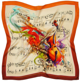 Silk scarf with musical notes, 67x67 cm