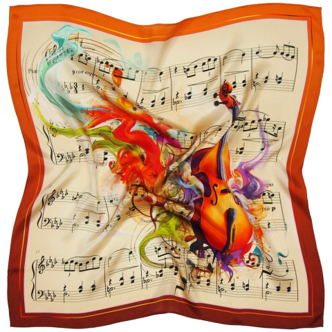 Jedwabna apaszka w nuty pomarańczowa  68x68cmAN6-029