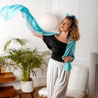 Blue and turquoise silk georgette scarf 200x65 cm SZZ-441