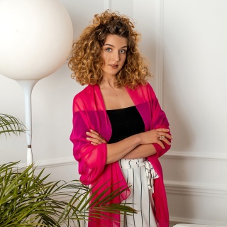 Fuchsia silk georgette long scarf 200x65 cm SZZ-306