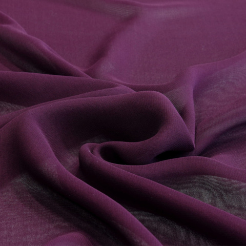 Plum Uni-Color Silk Scarf - Georgette, 200x65cm