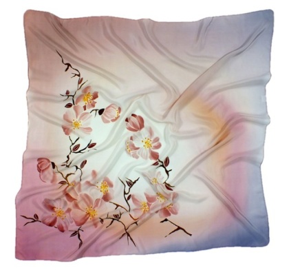 Hand-painted silk floral gawroszka, pink, 55x55cm, AM5-569