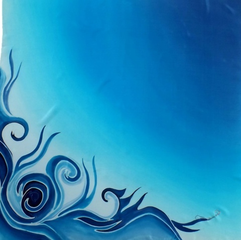 Gawroszka jedwabna ręcznie malowana w fale turkusowa 55x55cm AM5-570