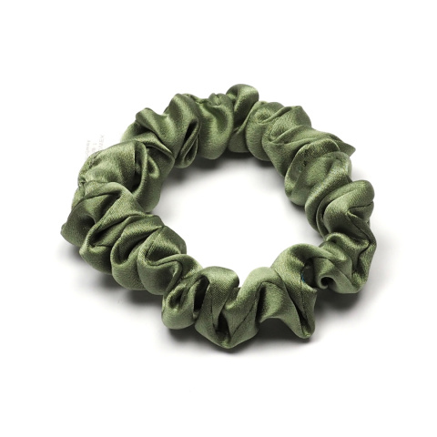 Satynowa gumka do włosów frotka scrunchie slim oliwkowa