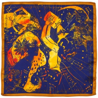 Silk pocket square Aquarius Zodiac, 30x30cm
