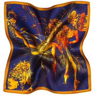 Silk pocket square zodiac lion, 30x30cm
