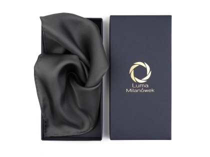 TWILL ciemno szara poszetka jedwabna obszyta ręczne 30x30 cm