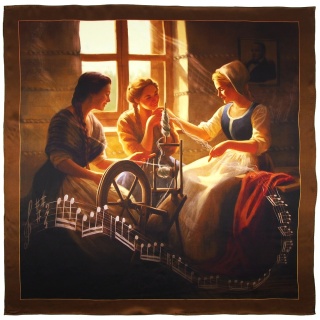 Silk Double-Sided Scarf "Prząśniczka" 68x68cm AN7-030