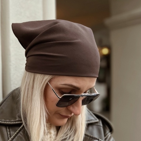 SZK-508 Ciemnobrązowa Jedwabna Apaszka Krepa, 55x55cm