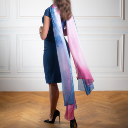 SZM-056 Large Violet-Gray Silk Scarf Hand Painted, 250x90cm