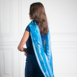 SZM-076 Navy blue and pink Hand-Painted Silk Scarf, 250x90cm