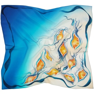 Hand-Painted Silk Scarf, Amber Tones, 70x70 cm, AM7-557