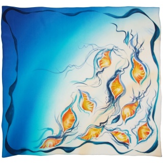Hand-Painted Silk Scarf, Amber Tones, 70x70 cm, AM7-557