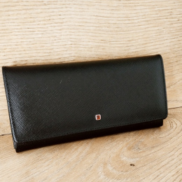 Klasyczny skórzany portfel damski z bursztynem
