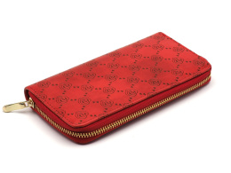 Damen-Lederportemonnaie mit Reißverschluss und roter Prägung