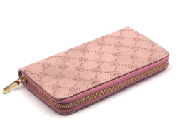 Women's leather wallet with a zipper with embossing pink