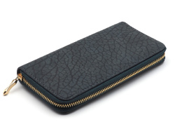 Women's leather wallet with a zipper with embossing black