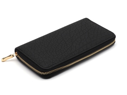 Women's leather wallet with a zipper with embossing black